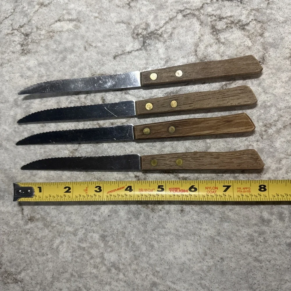 4 Vintage Stainless Steel Steak Knives Wood Handle Dainty Petite Japan Knife Set
